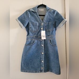 Zara Short Sleeve Denim Button Up Dress Large
